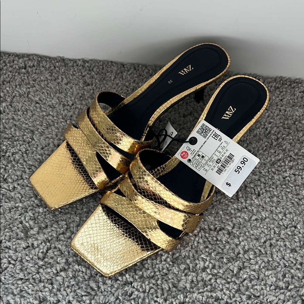 Zara Gold Strappy Women's Shoes